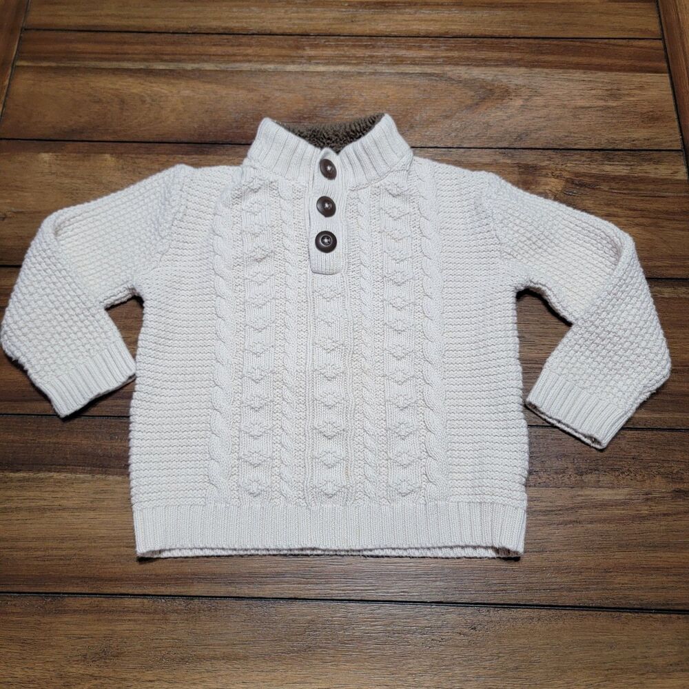 Cherokee Cream Knit Toddler Sweater Quarter Button - Size 4T